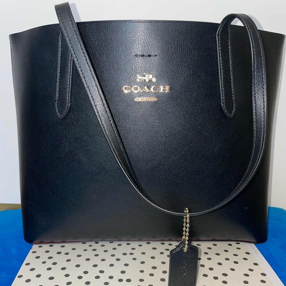 NWT Coach Black Leather Avenue Tote Bag